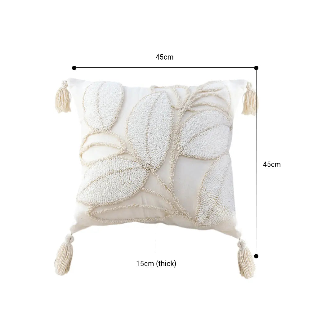 SOGA 2X 45cm Wabi-sabi Cream Flower Cover & Beige Velvet Leaf Ring Square Throw Pillow SOGA