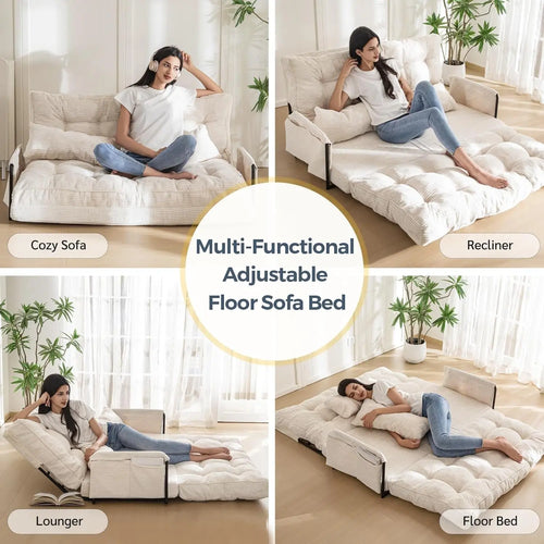 Beige Adjustable Floor Sofa Couch Foldable Sleeper ShipItFurniture
