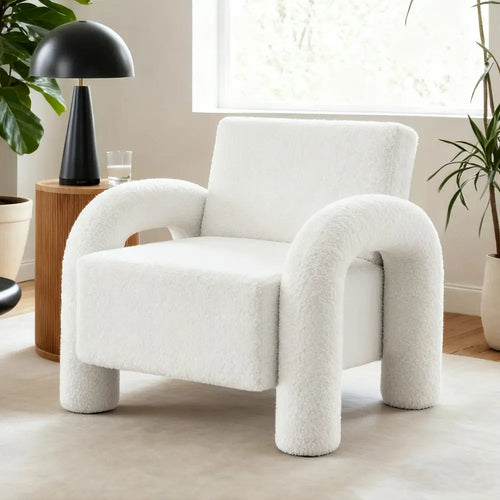Artiss Armchair Accent Chair Lounge Sofa Couch Curved Seat Boucle White NNE Living