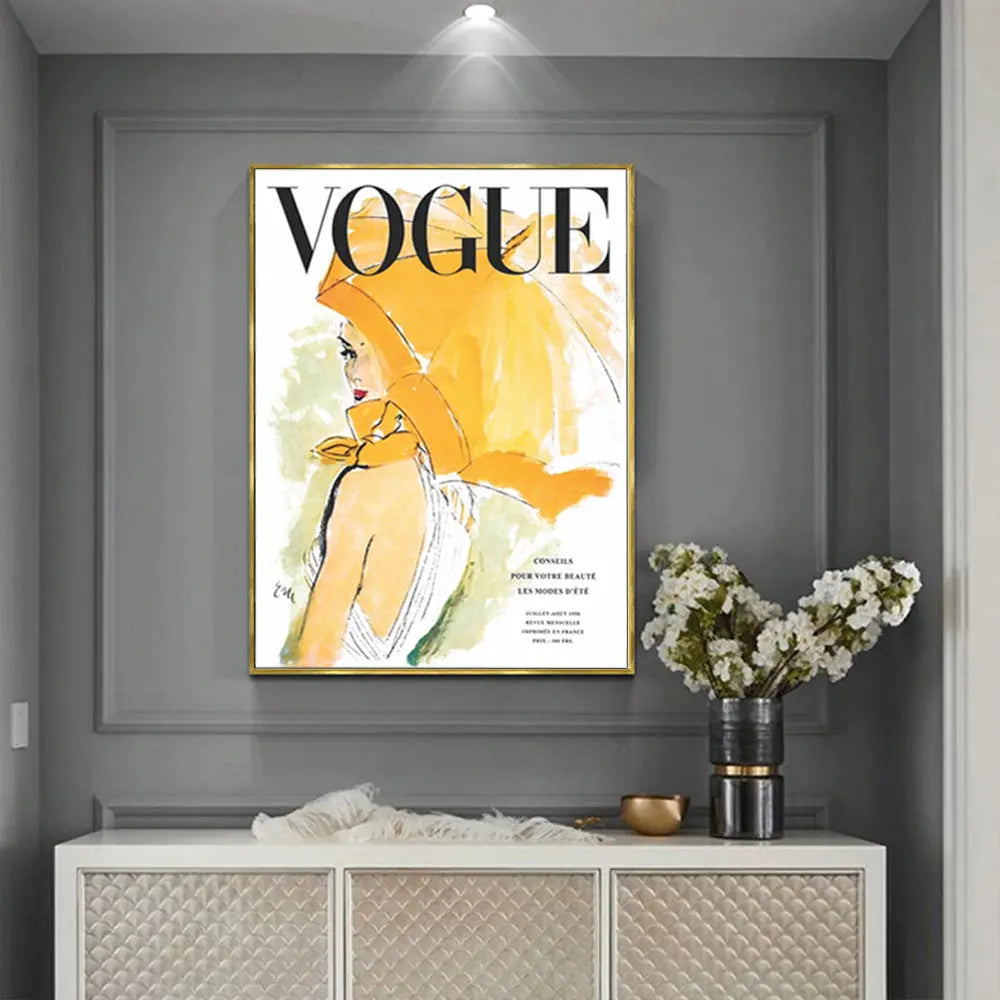 NNEDSZ Wall Art 40cmx60cm Vogue Girl Gold Frame Canvas NNEDSZ